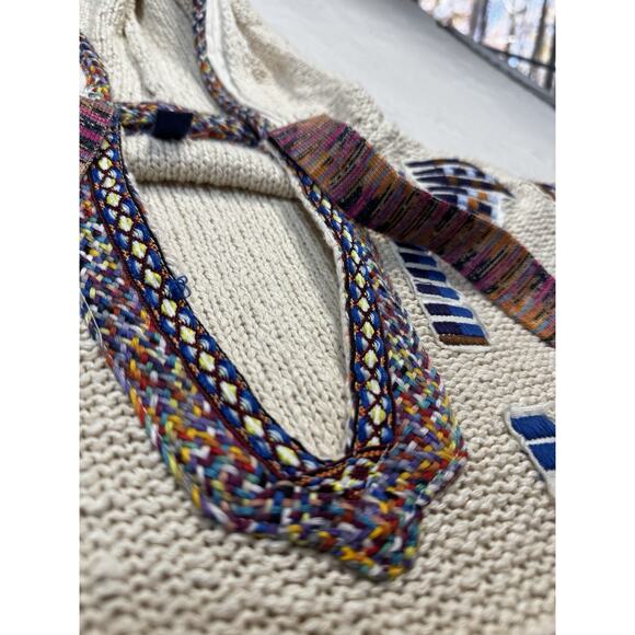 Pilcro Embroidered Knit Hoodie Aztec Boho Artisan Cream Multicolor Trim SZ S - Picture 3 of 12